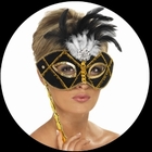 Venezianische Stabmaske Schwarz Gold